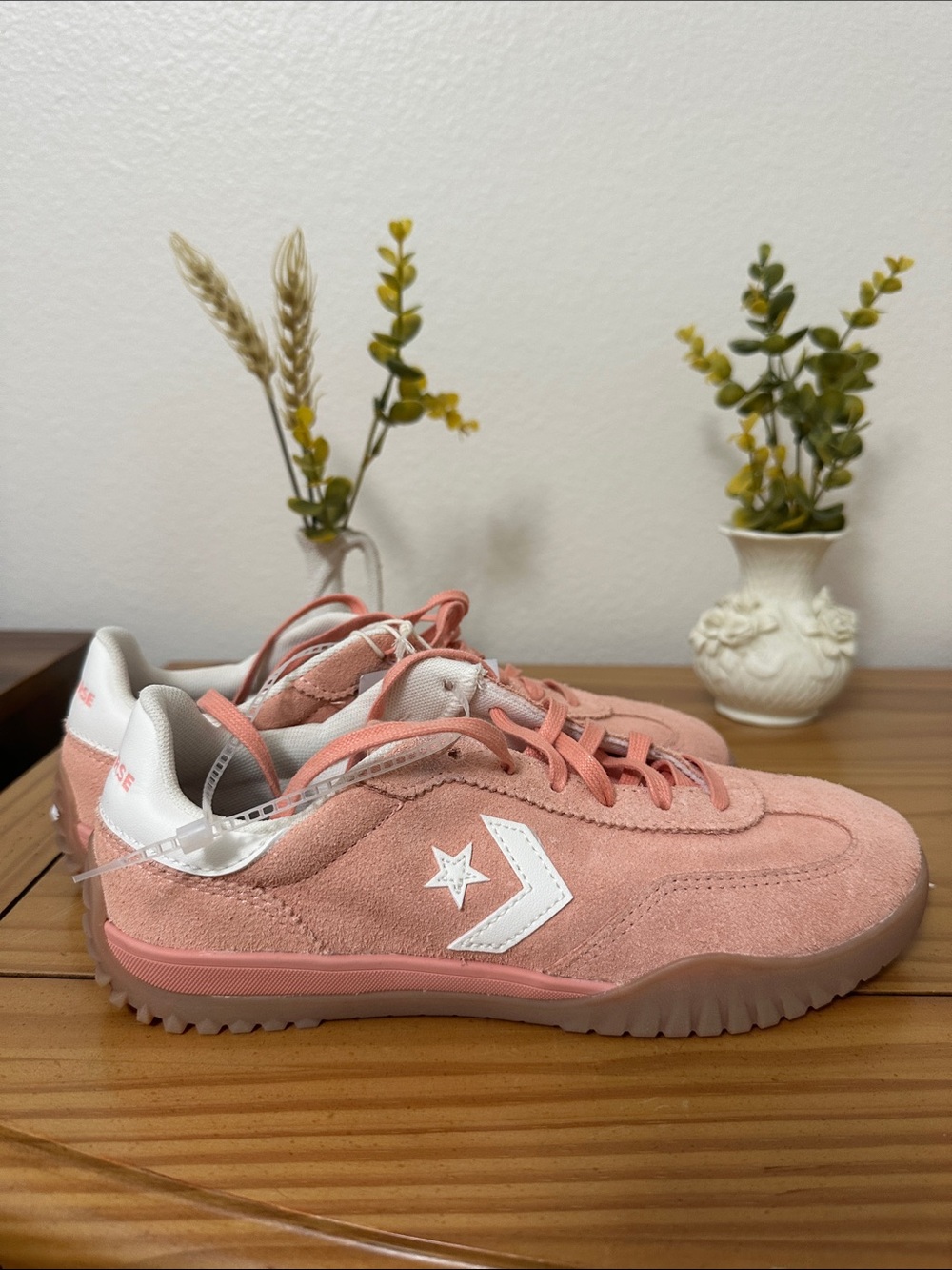 Women's Suede Low-Top Sneakers in Blush Pink with White Accent